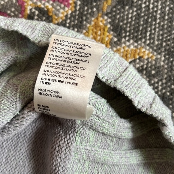 Free People Street Fair Knit Oversized Pullover Sweater Light Green & Grey sz S - Picture 11 of 12